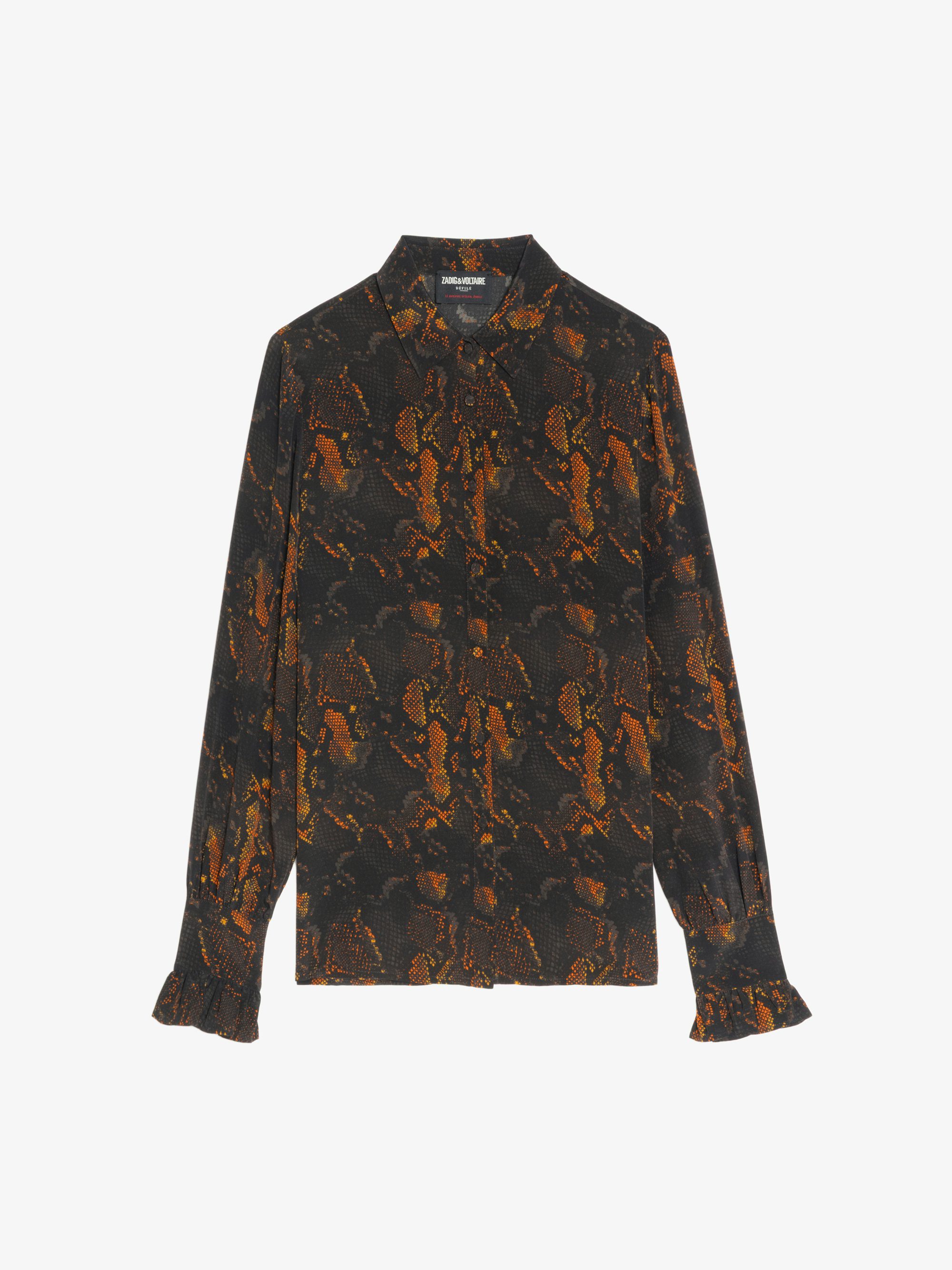 Thely 100% Silk Shirt - Printed silk shirt, long sleeves, button closure and embroidered wings on the back.